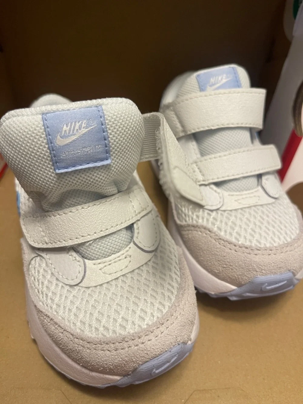 Nike Kids White and Light Blue Air Max Velcro Sneakers